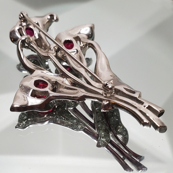 TRIFARI Collectors 1940's A. Spaney Ruby Calla Lilly Brooch Pin - Picture 7 of 7